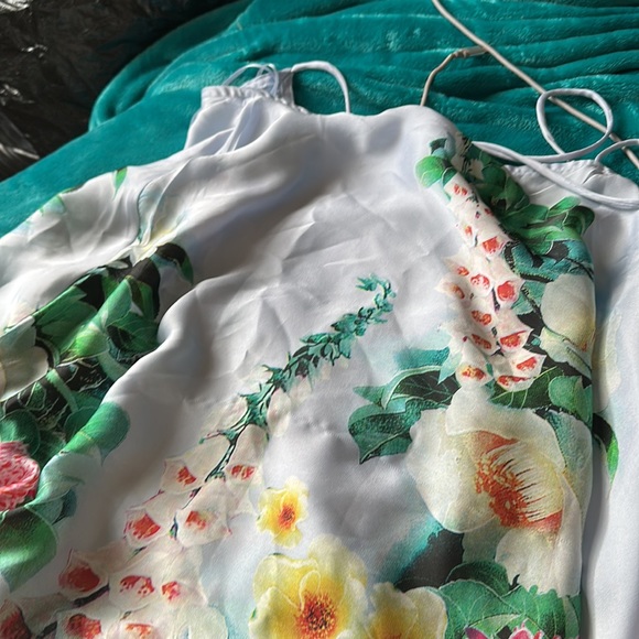 Baby Blue Tropical Print Satin Cami Dress - Picture 8 of 8